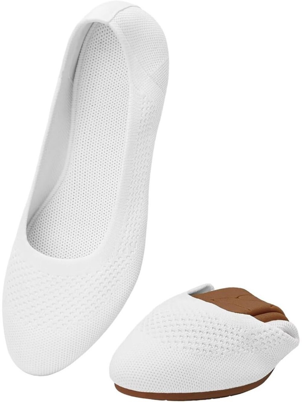 Women's White 2 Ballet Flat Knit Round Toe Textile Slip On Walking Shoes